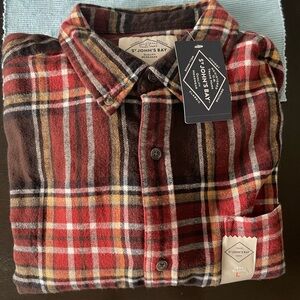 BNWT St. John's Bay Men's Rust Multicolor Plaid Button Down Shirt size large
